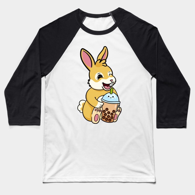 Cute Rabbit Drinking Boba Milktea Baseball T-Shirt by LEMOUS TEES